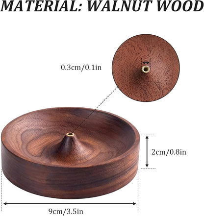 Incense Holder,Black Walnut Hand - Crafted Round Burner for Sticks with Ash Catcher,Perfect for Relaxation at Home, Yoga,Spa & as a Gift(3.5 * 3.5in) (1)