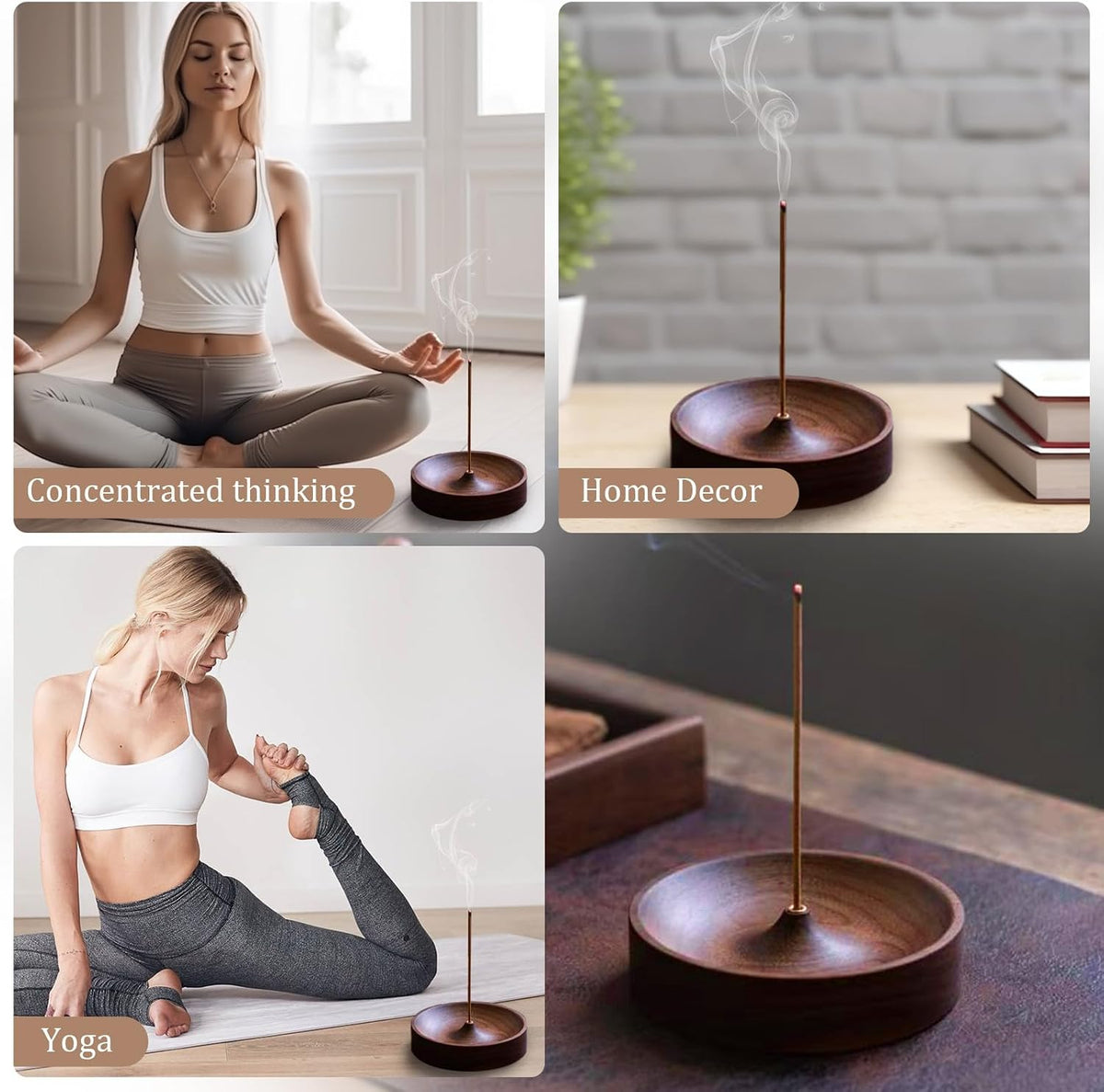 Incense Holder,Black Walnut Hand - Crafted Round Burner for Sticks with Ash Catcher,Perfect for Relaxation at Home, Yoga,Spa & as a Gift(3.5 * 3.5in) (1)