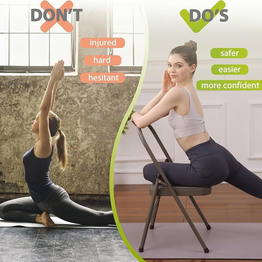 Iyengar Yoga Chair, Folding Yoga Auxiliary Chair, Foldable Yoga Chair with Non-Slip Feet Covers for Flexibility and Strength Training(Blue)