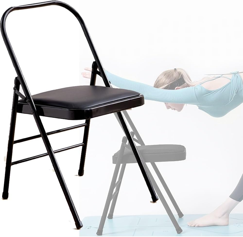 Iyengar Yoga Chair, Folding Yoga Auxiliary Chair, Foldable Yoga Chair with Non-Slip Feet Covers for Flexibility and Strength Training(Blue)