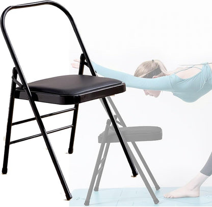 Iyengar Yoga Chair, Folding Yoga Auxiliary Chair, Foldable Yoga Chair with Non-Slip Feet Covers for Flexibility and Strength Training(Blue)