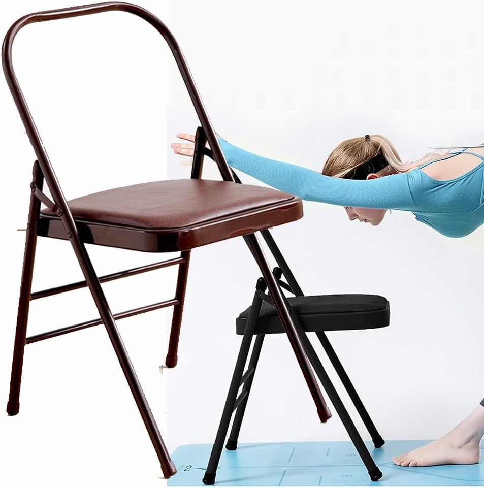 Iyengar Yoga Chair, Folding Yoga Auxiliary Chair, Foldable Yoga Chair with Non-Slip Feet Covers for Flexibility and Strength Training(Blue)