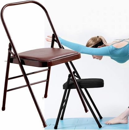 Iyengar Yoga Chair, Folding Yoga Auxiliary Chair, Foldable Yoga Chair with Non-Slip Feet Covers for Flexibility and Strength Training(Blue)