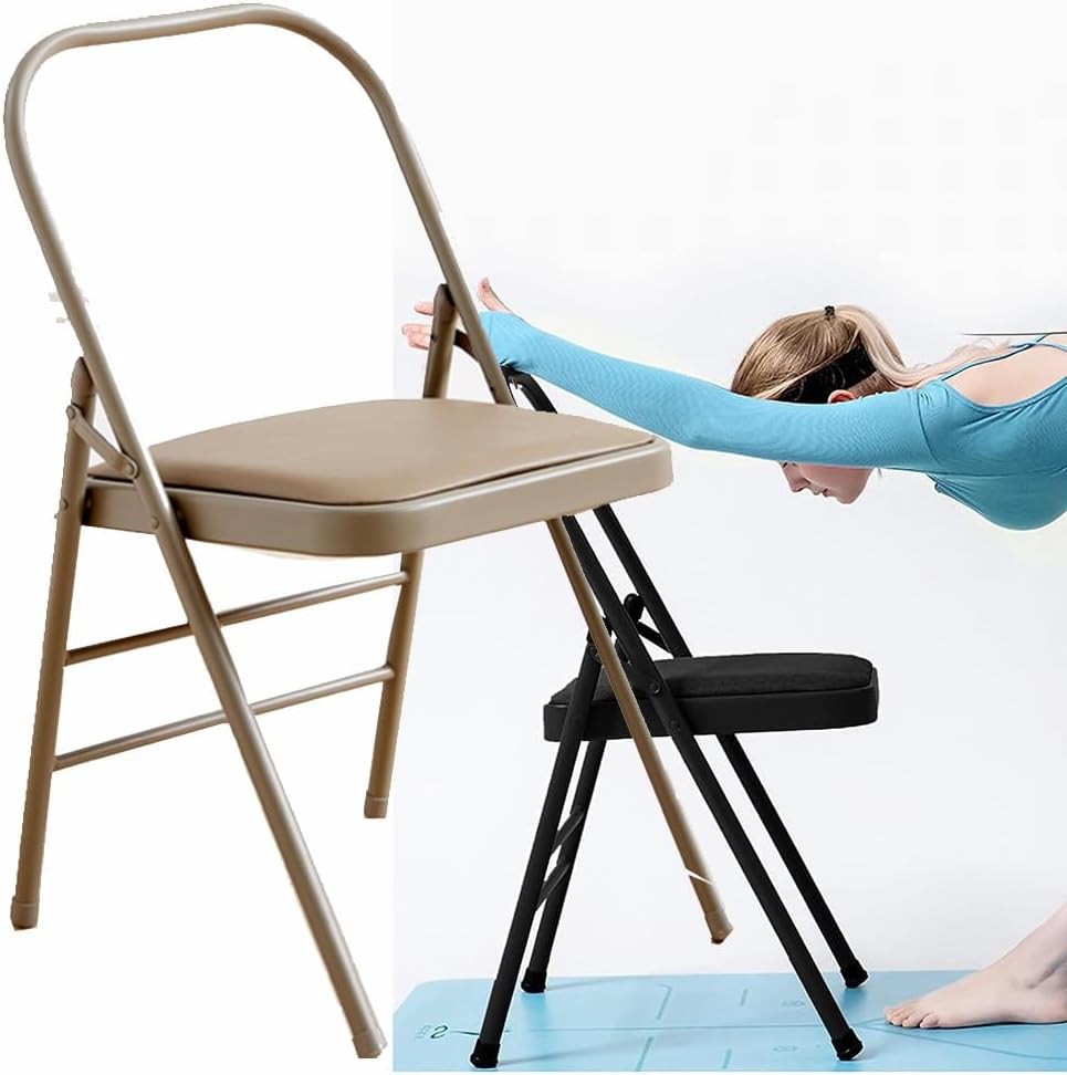 Iyengar Yoga Chair, Folding Yoga Auxiliary Chair, Foldable Yoga Chair with Non-Slip Feet Covers for Flexibility and Strength Training(Blue)