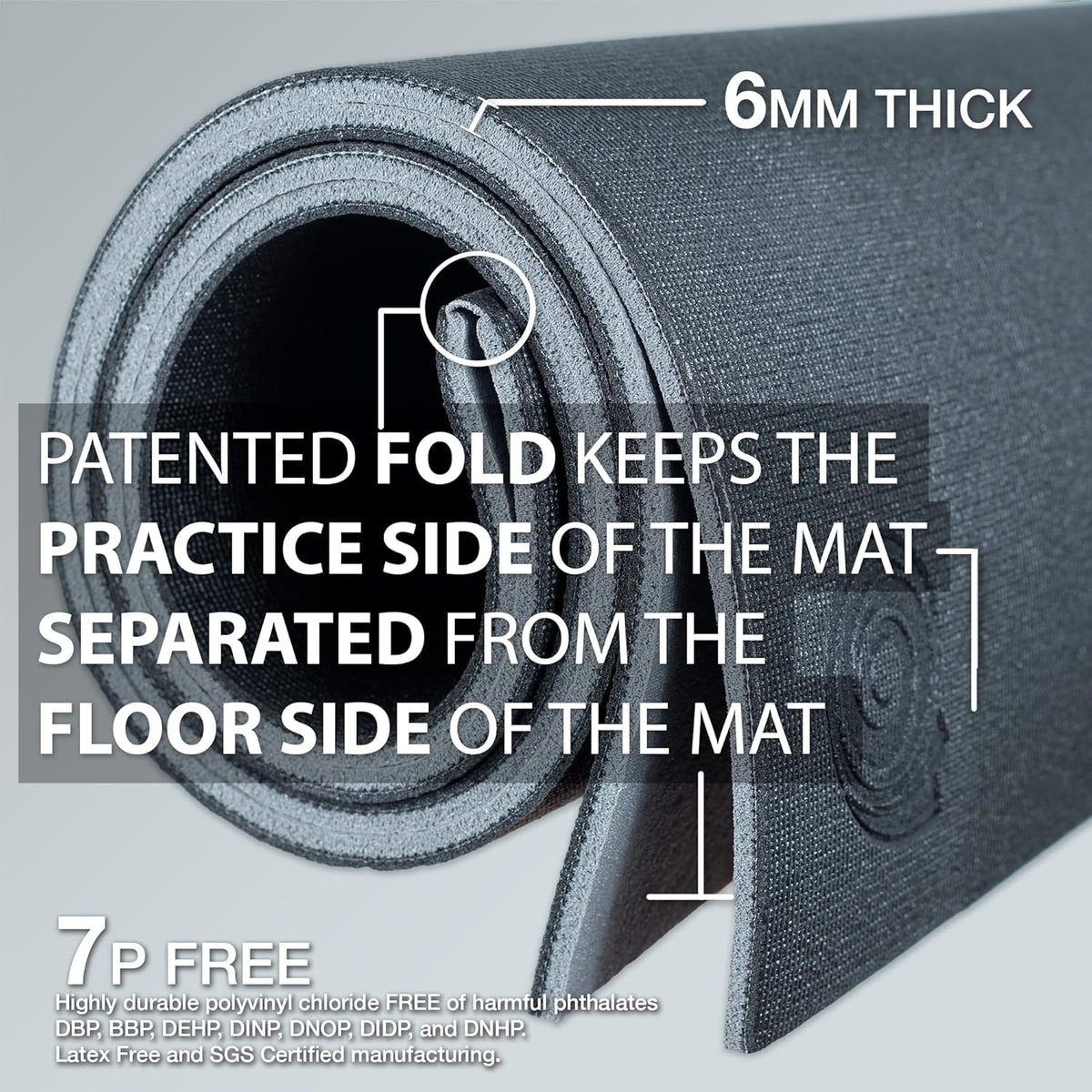 Fold & Roll Yoga Mat - Patented Design, Cleaner Alternative to Traditional Yoga Mats, 6mm Thick, 7P Free, SGS Certified, 68" x 24"