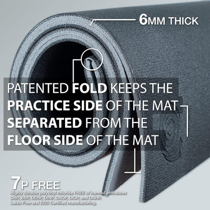 Fold & Roll Yoga Mat - Patented Design, Cleaner Alternative to Traditional Yoga Mats, 6mm Thick, 7P Free, SGS Certified, 68" x 24"