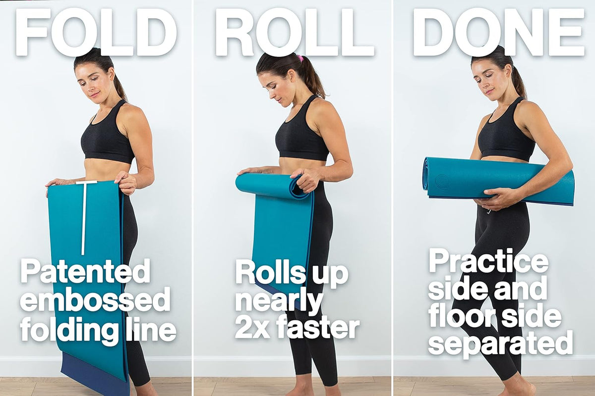 Fold & Roll Yoga Mat - Patented Design, Cleaner Alternative to Traditional Yoga Mats, 6mm Thick, 7P Free, SGS Certified, 68" x 24"