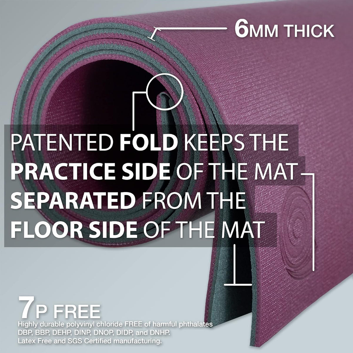Fold & Roll Yoga Mat - Patented Design, Cleaner Alternative to Traditional Yoga Mats, 6mm Thick, 7P Free, SGS Certified, 68" x 24"
