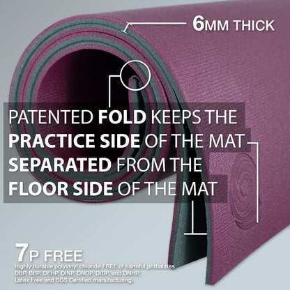 Fold & Roll Yoga Mat - Patented Design, Cleaner Alternative to Traditional Yoga Mats, 6mm Thick, 7P Free, SGS Certified, 68" x 24"