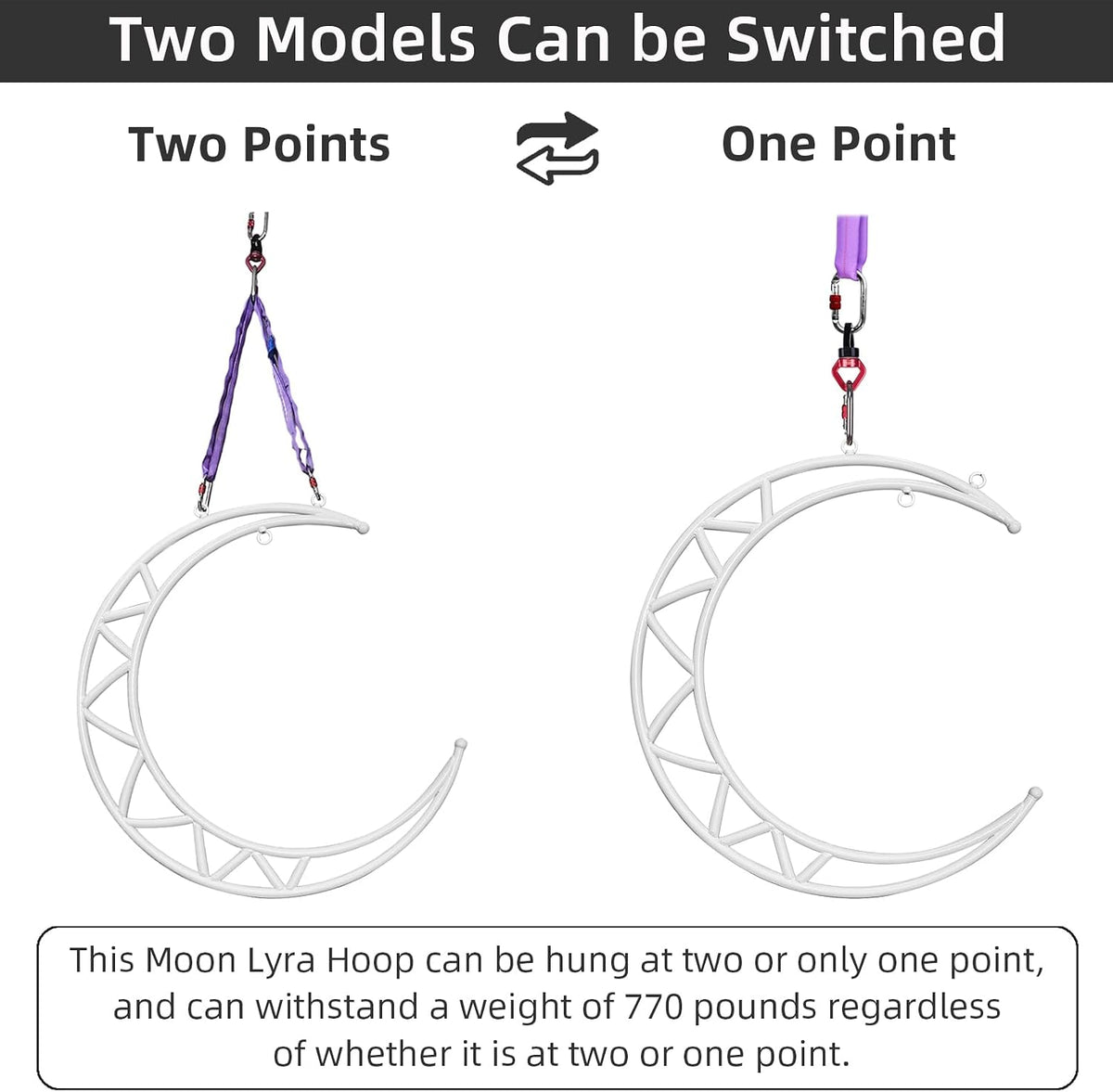 Aerial Moon Lyra Hoop Set, Classcial Aerial Ring Equipment with Complete Rigging Hardware, Circus Acrobatic Fitness Aerial Hoop Kit, Aerial Yoga Hoop Sling for Home,Gym, Club