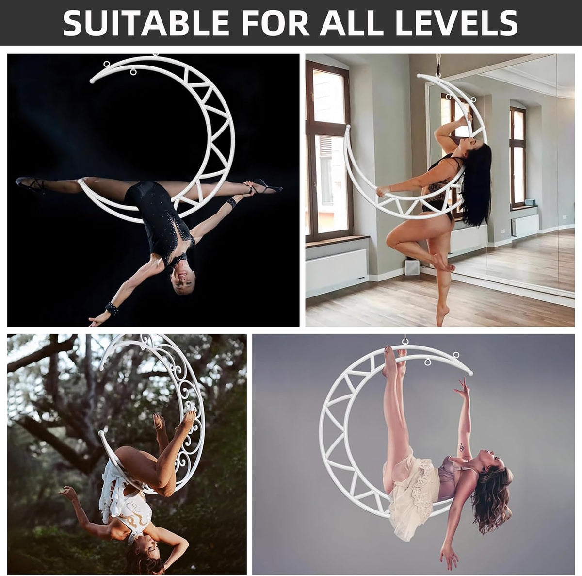 Aerial Moon Lyra Hoop Set, Classcial Aerial Ring Equipment with Complete Rigging Hardware, Circus Acrobatic Fitness Aerial Hoop Kit, Aerial Yoga Hoop Sling for Home,Gym, Club