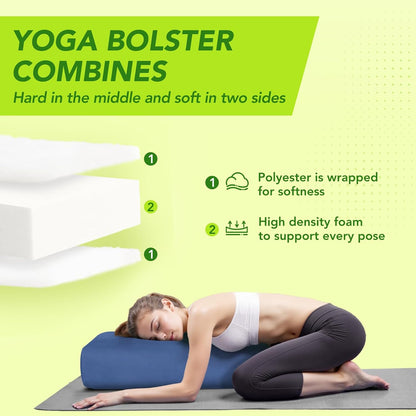 Rectangular Yoga Bolster - Meditation Pillow with Washable Suede Cover, 27"X10" X5.5"