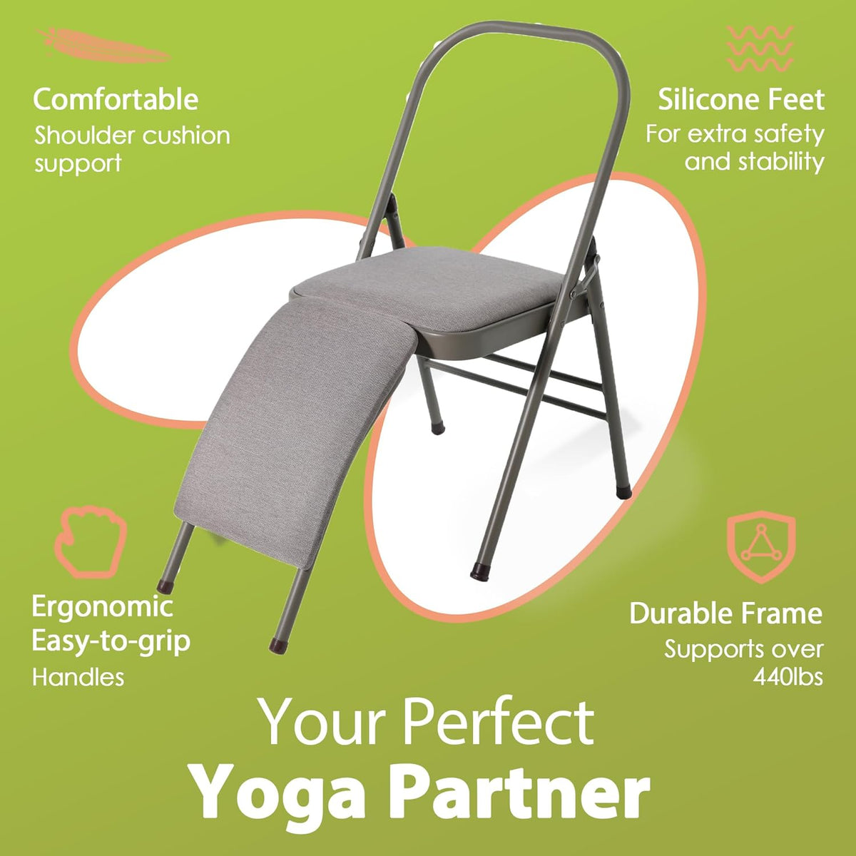 Yoga Auxiliary Chair with Lumbar Back Support for Abs & Core, Balance Handstand, Flexibility and Strength Training and Back Pain Relieving.