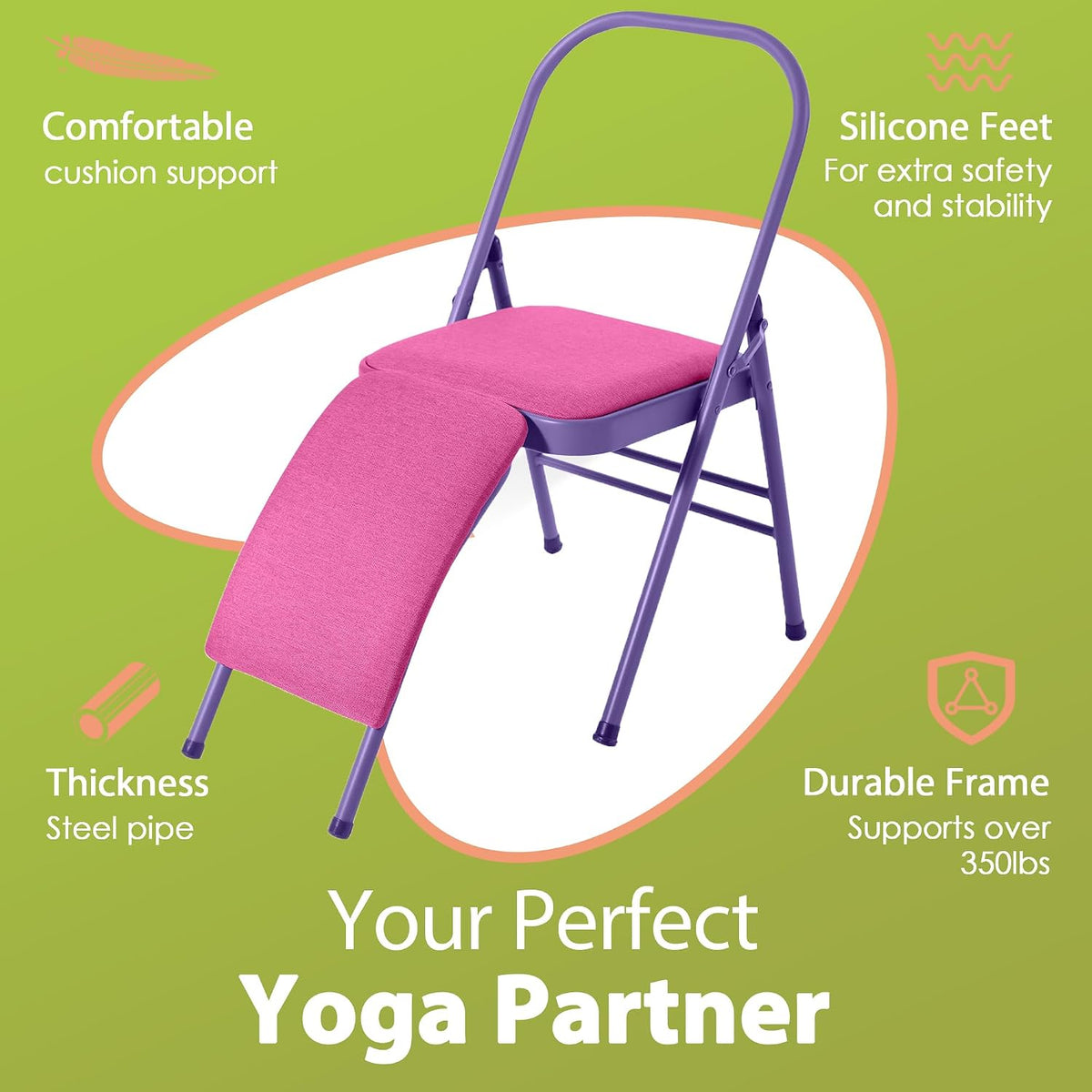 Yoga Auxiliary Chair with Lumbar Back Support for Abs & Core, Balance Handstand, Flexibility and Strength Training and Back Pain Relieving.