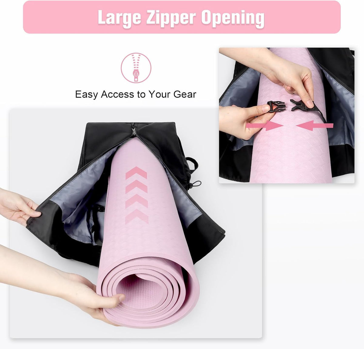 Yoga Mat Bag, Adjustable Yogamat Blocks Carrier with Backpack Straps and Side Pockets, Top-Opening Yoga Backpack for Yoga Accessories