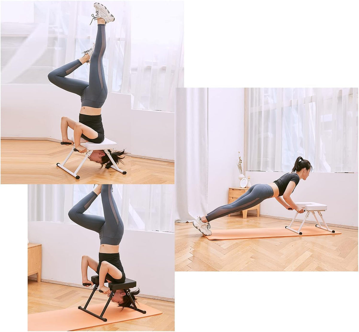 Yoga Headstand Bench, Foldable Inversion Chair with Armrests, for Home Gym and Yoga Studio,Black/White, 49×51×36 cm,49 * 51 * 36cm-Black