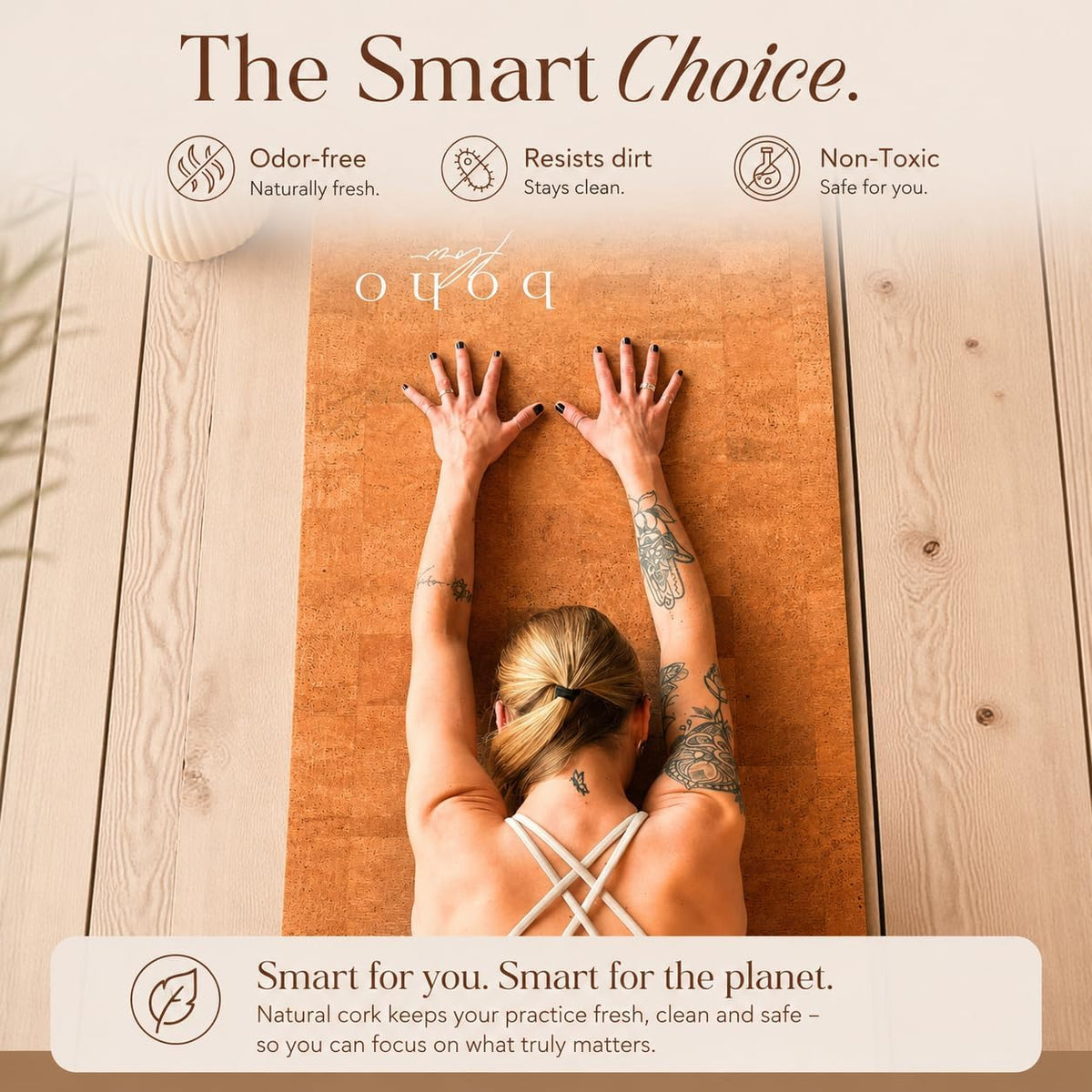 Deluxe Cork Yoga Mat | Eco-Luxury Editions Cork Leather, Coffee or Gold Cork | 5mm Natural Tree Rubber Base | Boho Macramé Bag Included