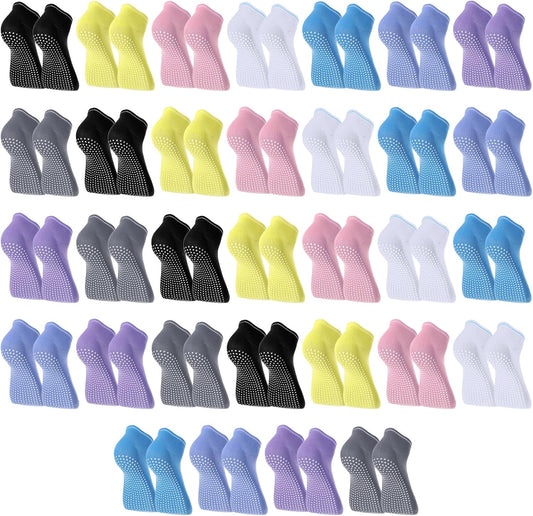 32Pairs Non Slip Socks with Grip Ankle Socks with Cushion Yoga Socks for Women Colorful Non Skid Sport Sock for Men Women Elderly Sports Yoga Pilates Home Workout