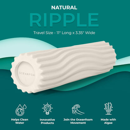 Ripple Travel Foam Roller (11" x 3.35") Firm Mini Foam Roller for Physical Therapy, Deep Tissue Massage, Back Pain - High Density, Ergonomic Wave Textured - Yoga, Pilates, Exercise (Natural) - Colors B