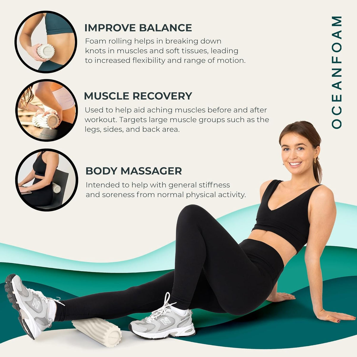 Ripple Travel Foam Roller (11" x 3.35") Firm Mini Foam Roller for Physical Therapy, Deep Tissue Massage, Back Pain - High Density, Ergonomic Wave Textured - Yoga, Pilates, Exercise (Natural) - Colors B