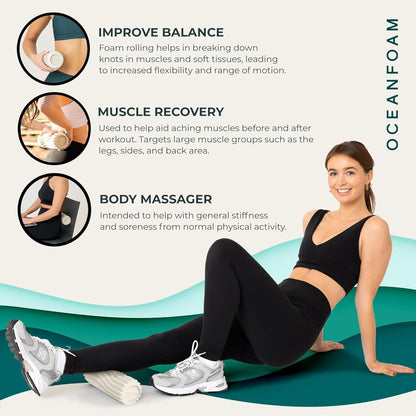 Ripple Travel Foam Roller (11" x 3.35") Firm Mini Foam Roller for Physical Therapy, Deep Tissue Massage, Back Pain - High Density, Ergonomic Wave Textured - Yoga, Pilates, Exercise (Natural) - Colors B
