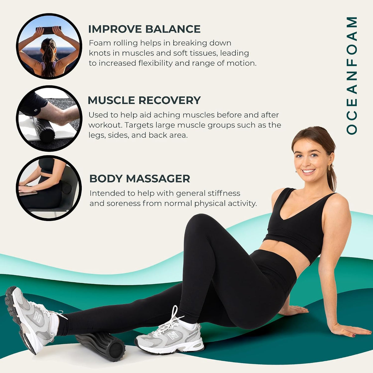 Ripple Travel Foam Roller (11" x 3.35") Firm Mini Foam Roller for Physical Therapy, Deep Tissue Massage, Back Pain - High Density, Ergonomic Wave Textured - Yoga, Pilates, Exercise (Natural) - Colors B