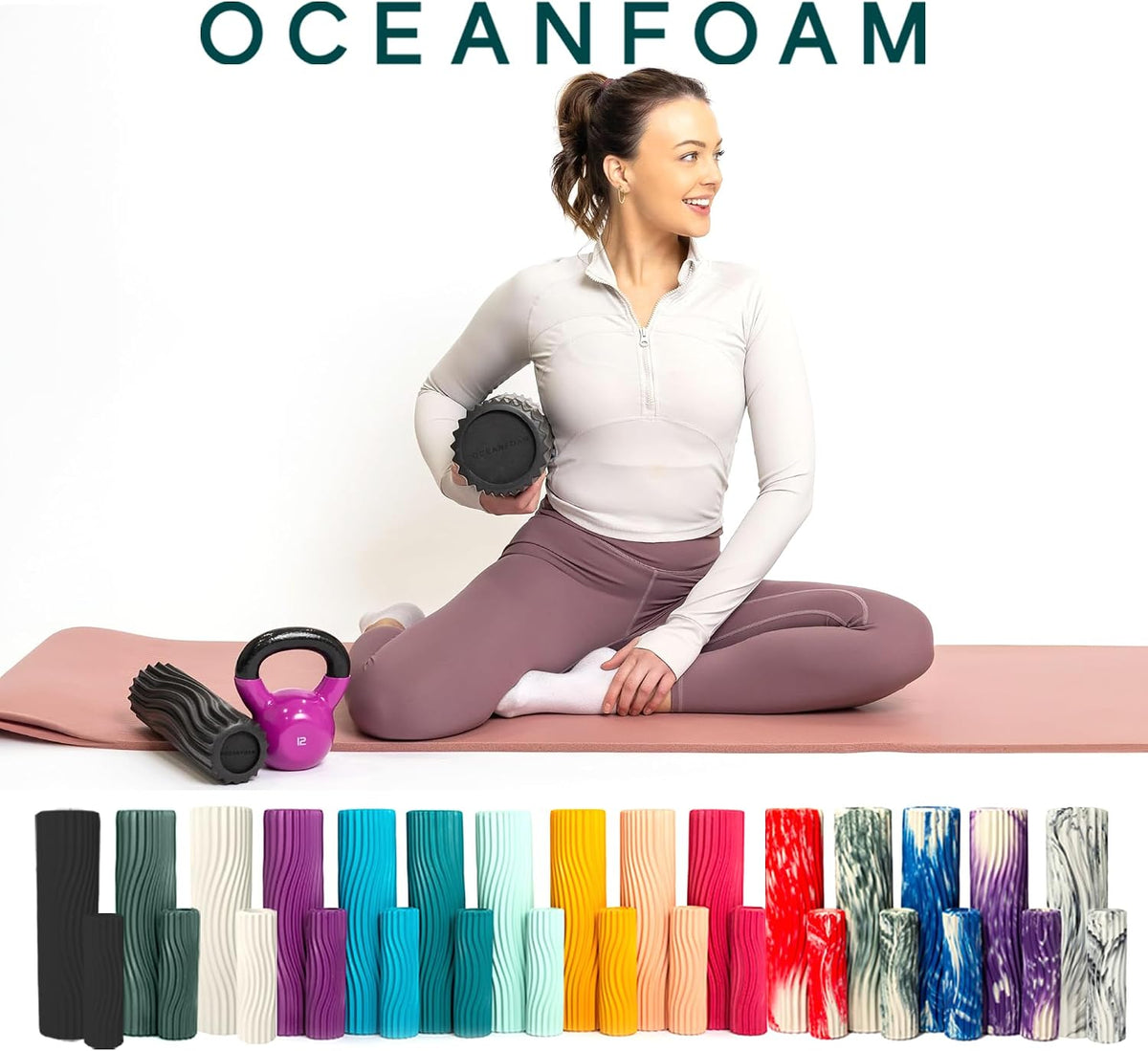 Ripple Travel Foam Roller (11" x 3.35") Firm Mini Foam Roller for Physical Therapy, Deep Tissue Massage, Back Pain - High Density, Ergonomic Wave Textured - Yoga, Pilates, Exercise (Natural) - Colors B