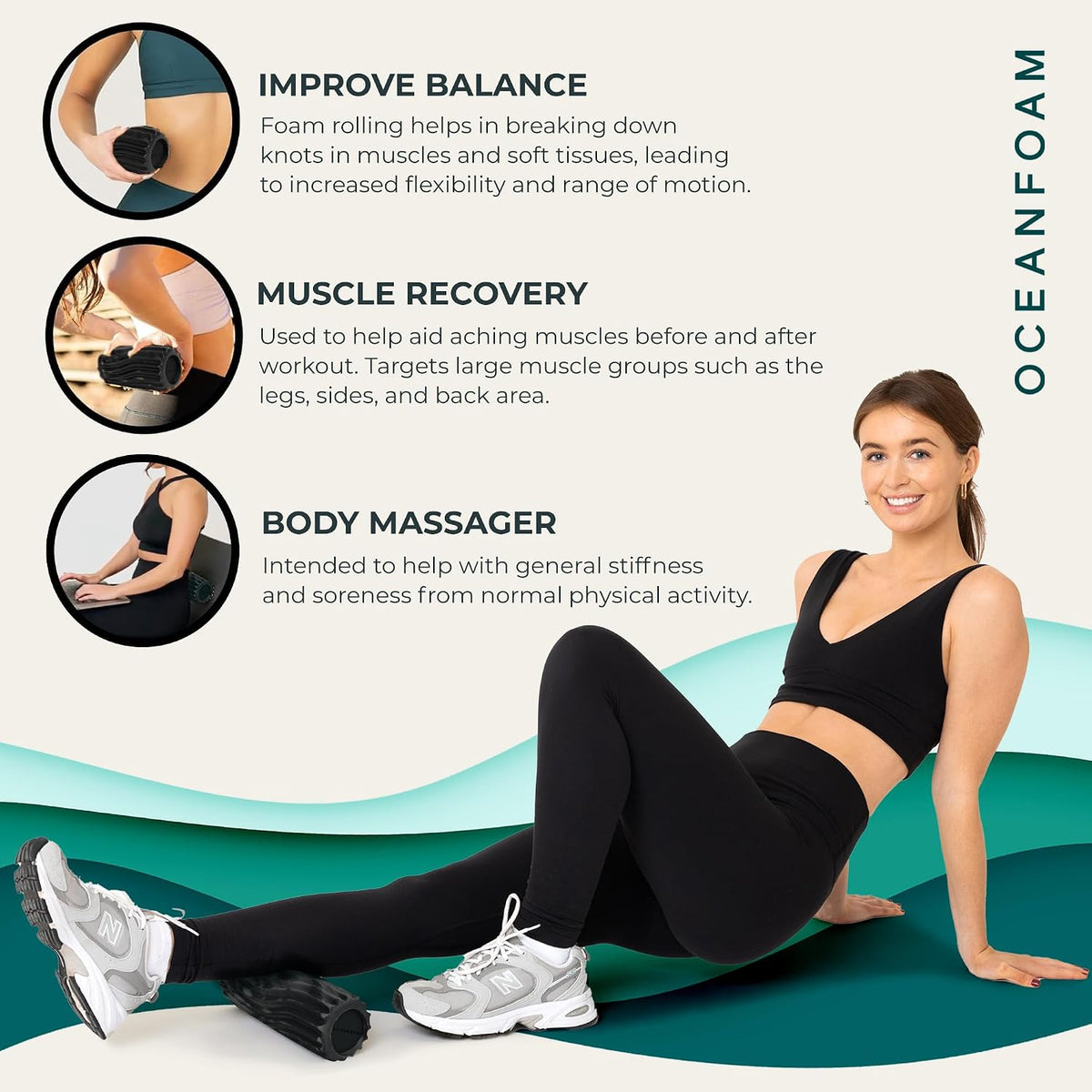 Ripple Travel Foam Roller (11" x 3.35") Firm Mini Foam Roller for Physical Therapy, Deep Tissue Massage, Back Pain - High Density, Ergonomic Wave Textured - Yoga, Pilates, Exercise (Natural) - Colors B
