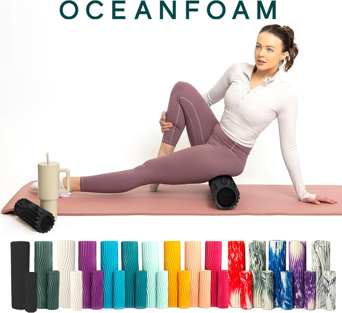 Ripple Travel Foam Roller (11" x 3.35") Firm Mini Foam Roller for Physical Therapy, Deep Tissue Massage, Back Pain - High Density, Ergonomic Wave Textured - Yoga, Pilates, Exercise (Natural) - Colors B