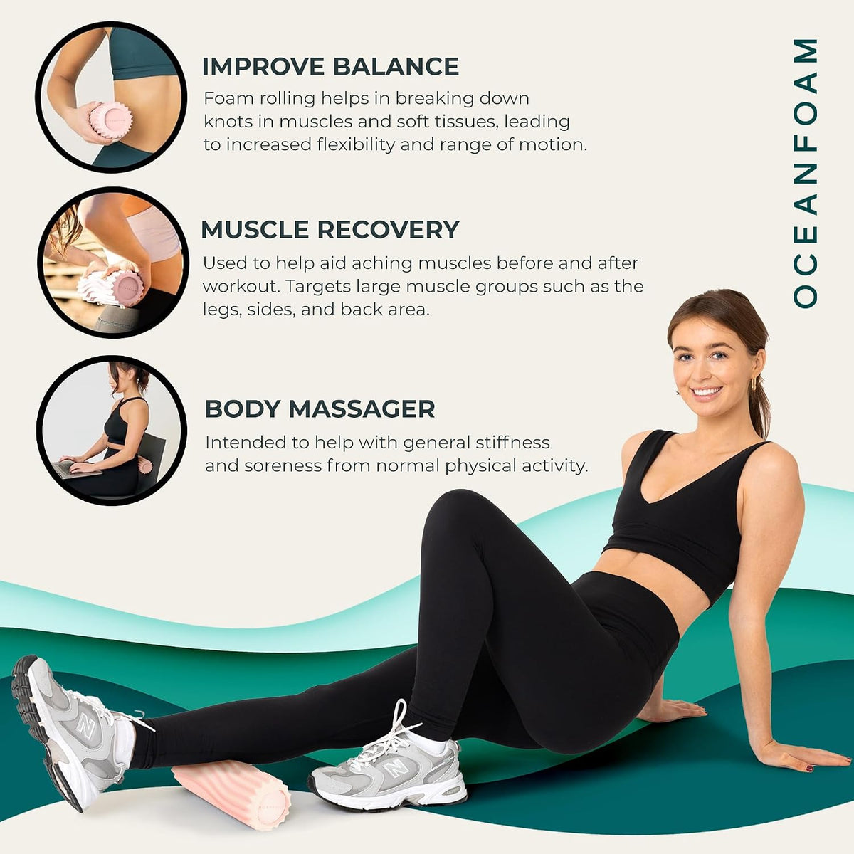 Ripple Travel Foam Roller (11" x 3.35") Firm Mini Foam Roller for Physical Therapy, Deep Tissue Massage, Back Pain - High Density, Ergonomic Wave Textured - Yoga, Pilates, Exercise (Natural) - Colors B