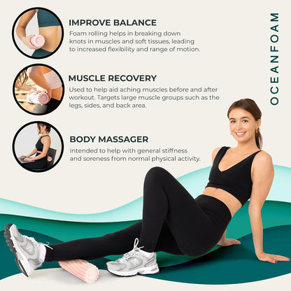Ripple Travel Foam Roller (11" x 3.35") Firm Mini Foam Roller for Physical Therapy, Deep Tissue Massage, Back Pain - High Density, Ergonomic Wave Textured - Yoga, Pilates, Exercise (Natural) - Colors B