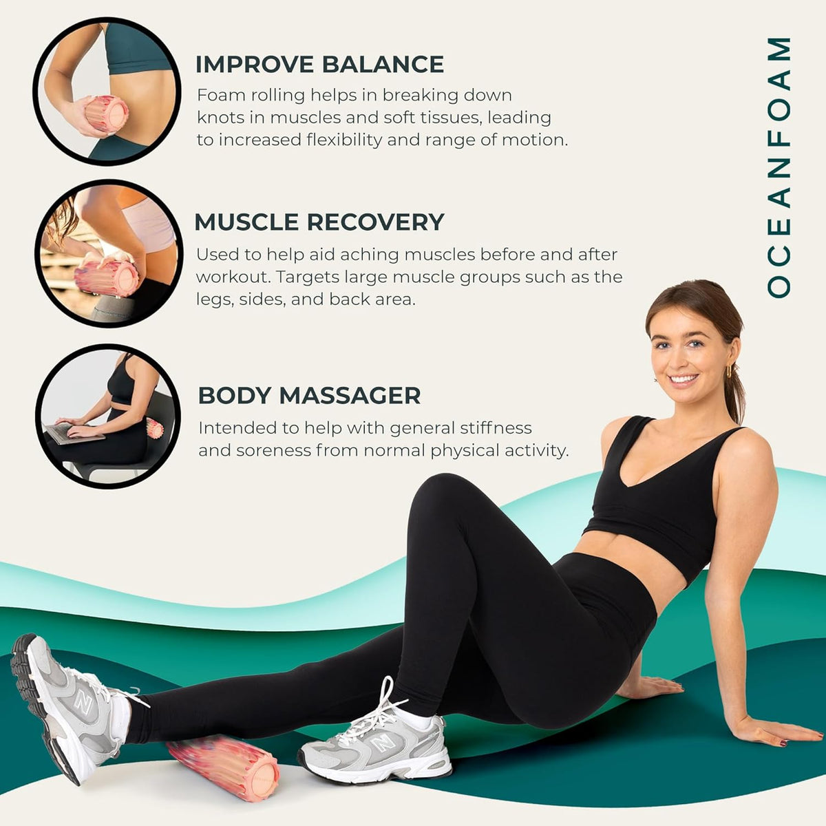 Ripple Travel Foam Roller (11" x 3.35") Firm Mini Foam Roller for Physical Therapy, Deep Tissue Massage, Back Pain - High Density, Ergonomic Wave Textured - Yoga, Pilates, Exercise (Natural) - Colors B