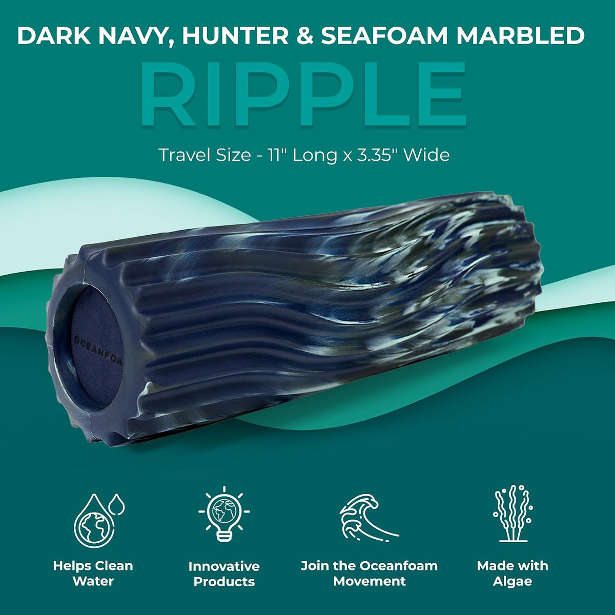Ripple Travel Foam Roller (11" x 3.35") Firm Mini Foam Roller for Physical Therapy, Deep Tissue Massage, Back Pain - High Density, Ergonomic Wave Textured - Yoga, Pilates, Exercise (Natural) - Colors B
