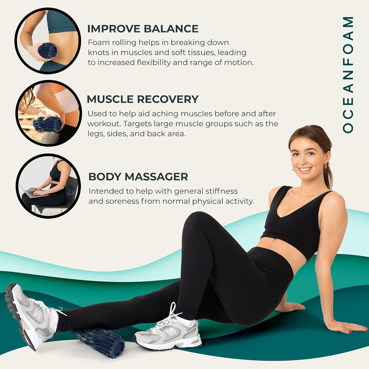 Ripple Travel Foam Roller (11" x 3.35") Firm Mini Foam Roller for Physical Therapy, Deep Tissue Massage, Back Pain - High Density, Ergonomic Wave Textured - Yoga, Pilates, Exercise (Natural) - Colors B
