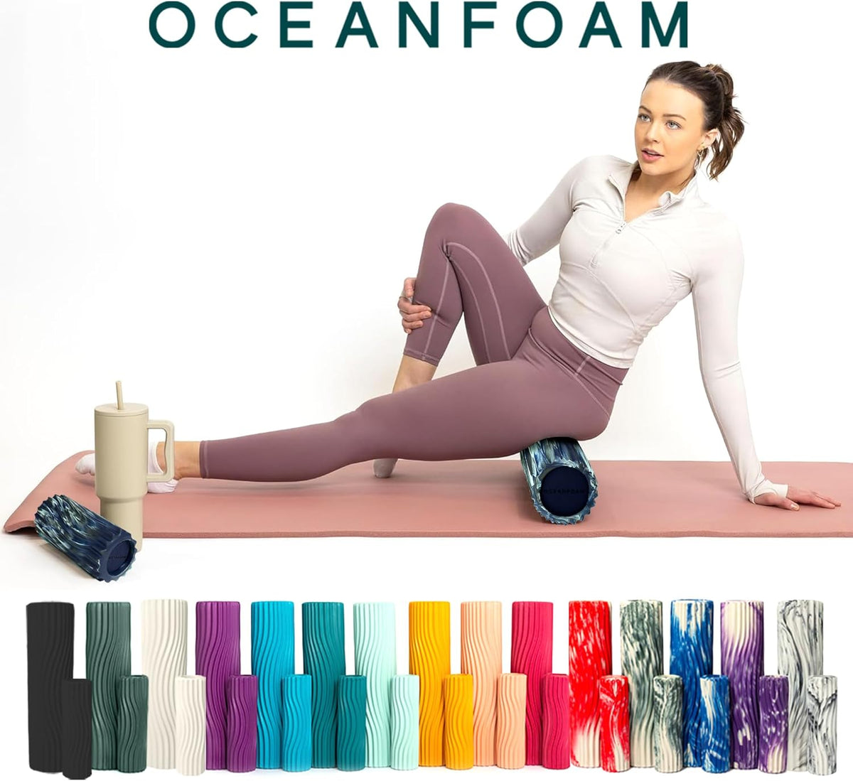 Ripple Travel Foam Roller (11" x 3.35") Firm Mini Foam Roller for Physical Therapy, Deep Tissue Massage, Back Pain - High Density, Ergonomic Wave Textured - Yoga, Pilates, Exercise (Natural) - Colors B