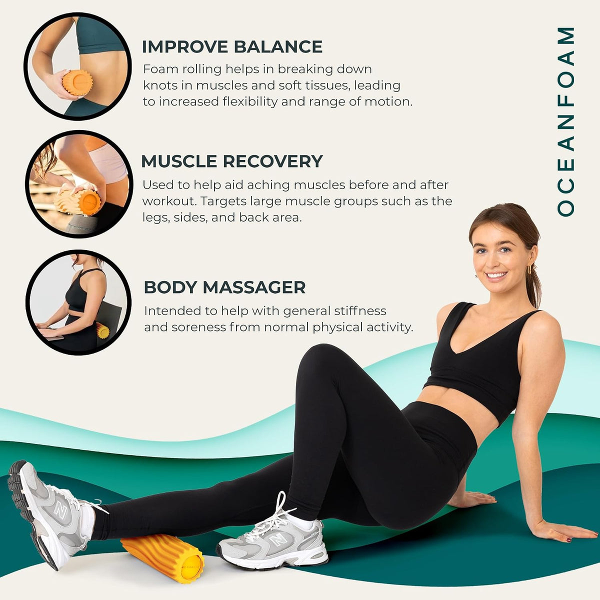 Ripple Travel Foam Roller (11" x 3.35") Firm Mini Foam Roller for Physical Therapy, Deep Tissue Massage, Back Pain - High Density, Ergonomic Wave Textured - Yoga, Pilates, Exercise (Natural) - Colors B