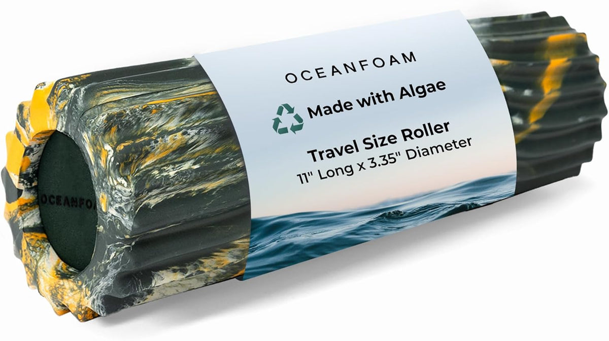 Ripple Travel Foam Roller (11" x 3.35") Firm Mini Foam Roller for Physical Therapy, Deep Tissue Massage, Back Pain - High Density, Ergonomic Wave Textured - Yoga, Pilates, Exercise (Natural) - Colors B