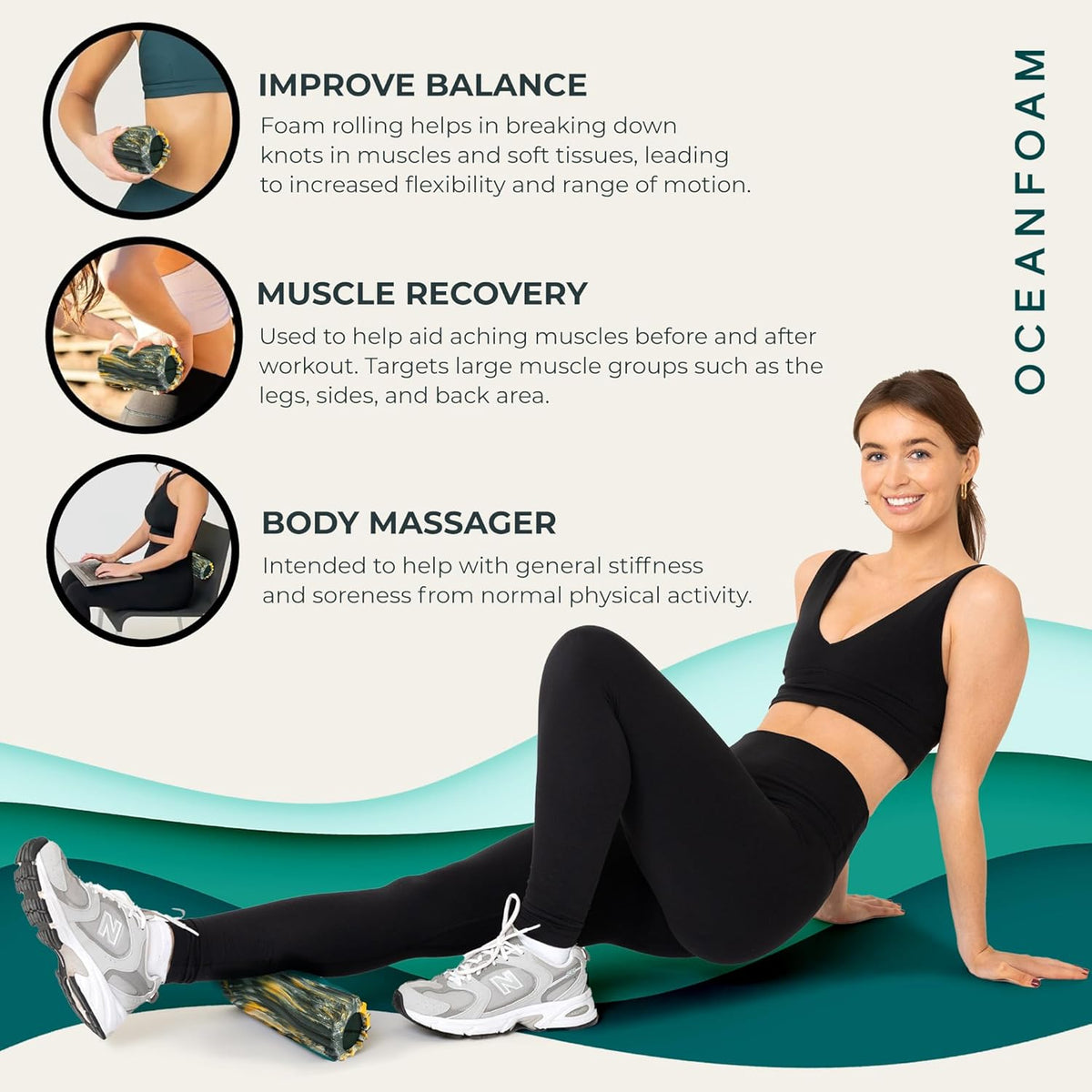 Ripple Travel Foam Roller (11" x 3.35") Firm Mini Foam Roller for Physical Therapy, Deep Tissue Massage, Back Pain - High Density, Ergonomic Wave Textured - Yoga, Pilates, Exercise (Natural) - Colors B