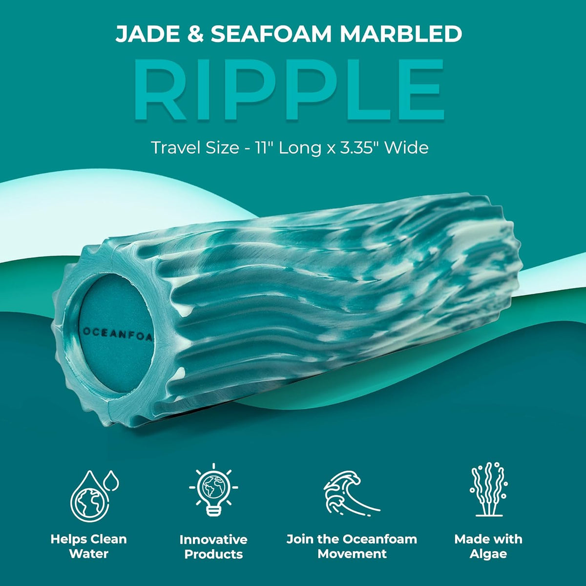 Ripple Travel Foam Roller (11" x 3.35") Firm Mini Foam Roller for Physical Therapy, Deep Tissue Massage, Back Pain - High Density, Ergonomic Wave Textured - Yoga, Pilates, Exercise (Natural) - Colors B
