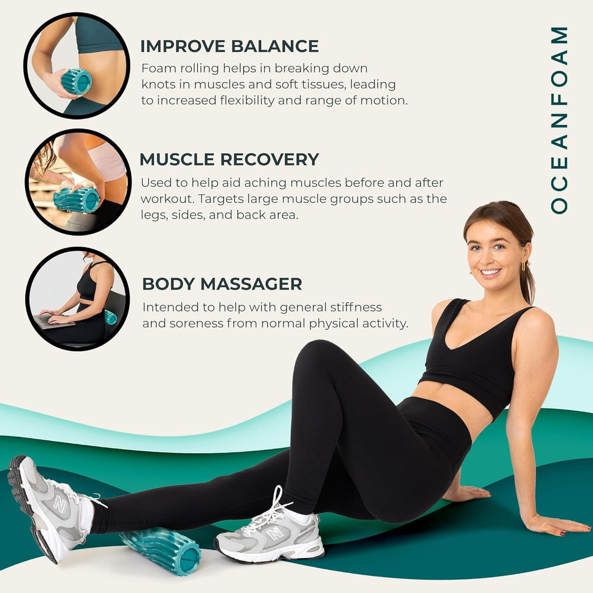 Ripple Travel Foam Roller (11" x 3.35") Firm Mini Foam Roller for Physical Therapy, Deep Tissue Massage, Back Pain - High Density, Ergonomic Wave Textured - Yoga, Pilates, Exercise (Natural) - Colors B