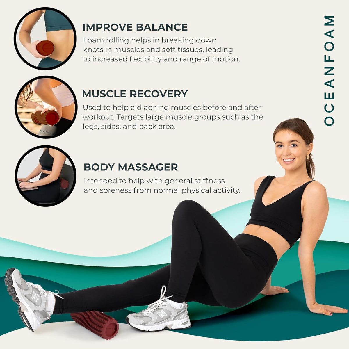 Ripple Travel Foam Roller (11" x 3.35") Firm Mini Foam Roller for Physical Therapy, Deep Tissue Massage, Back Pain - High Density, Ergonomic Wave Textured - Yoga, Pilates, Exercise (Natural) - Colors B