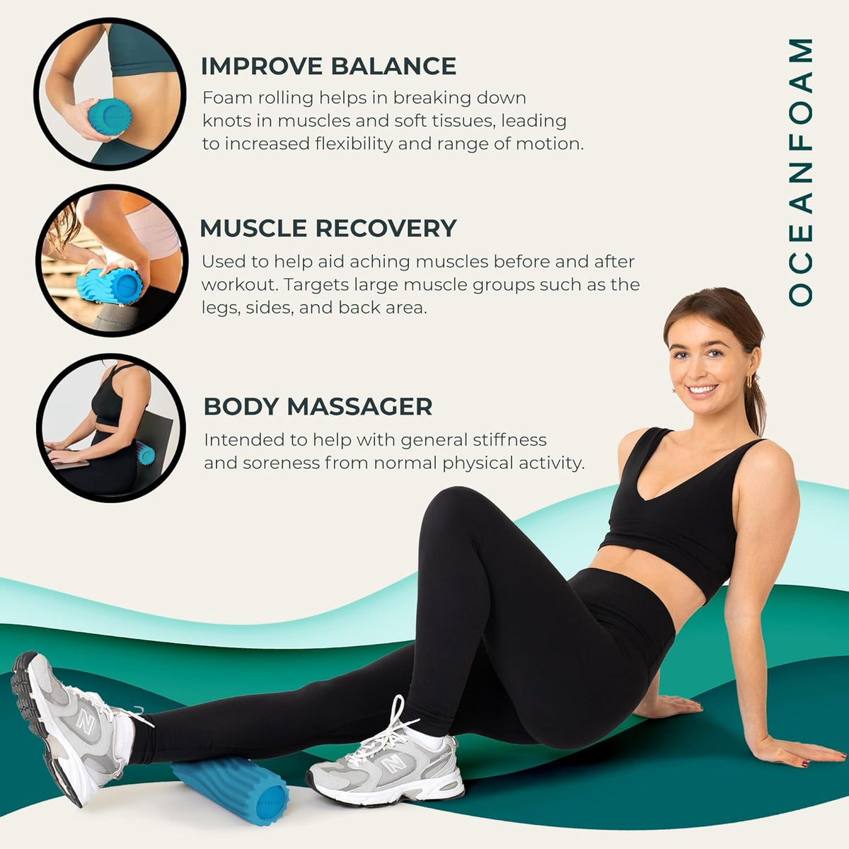 Ripple Travel Foam Roller (11" x 3.35") Firm Mini Foam Roller for Physical Therapy, Deep Tissue Massage, Back Pain - High Density, Ergonomic Wave Textured - Yoga, Pilates, Exercise (Natural) - Colors B