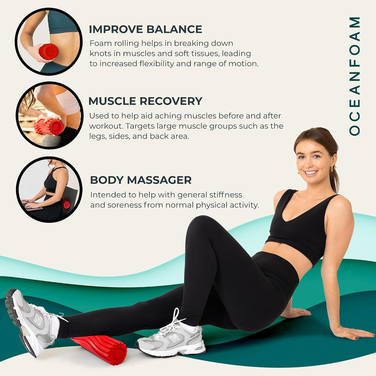 Ripple Travel Foam Roller (11" x 3.35") Firm Mini Foam Roller for Physical Therapy, Deep Tissue Massage, Back Pain - High Density, Ergonomic Wave Textured - Yoga, Pilates, Exercise (Natural) - Colors B