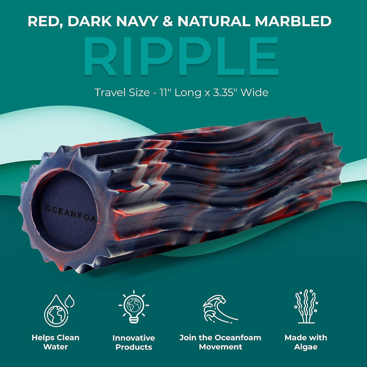 Ripple Travel Foam Roller (11" x 3.35") Firm Mini Foam Roller for Physical Therapy, Deep Tissue Massage, Back Pain - High Density, Ergonomic Wave Textured - Yoga, Pilates, Exercise (Natural) - Colors B