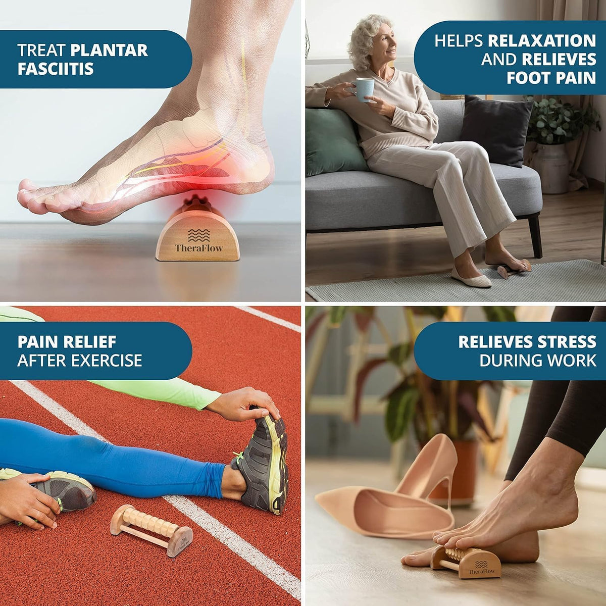 Foot Roller for Plantar Fasciitis Relief and Neuropathy Pain Relief for Feet - Wooden Foot Massager Roller Acupressure Tool with Reflexology Chart - Mom Gifts for Women and Men