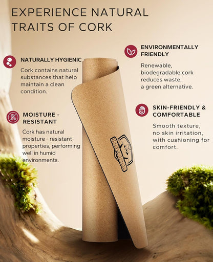 HAPBEAR Large Cork Yoga Mat - 72"x36" Wide Non-Slip for Home Workout, Yoga, Pilates & Stretching - 6mm Cushioned Support & Durable - Carry Bag Included