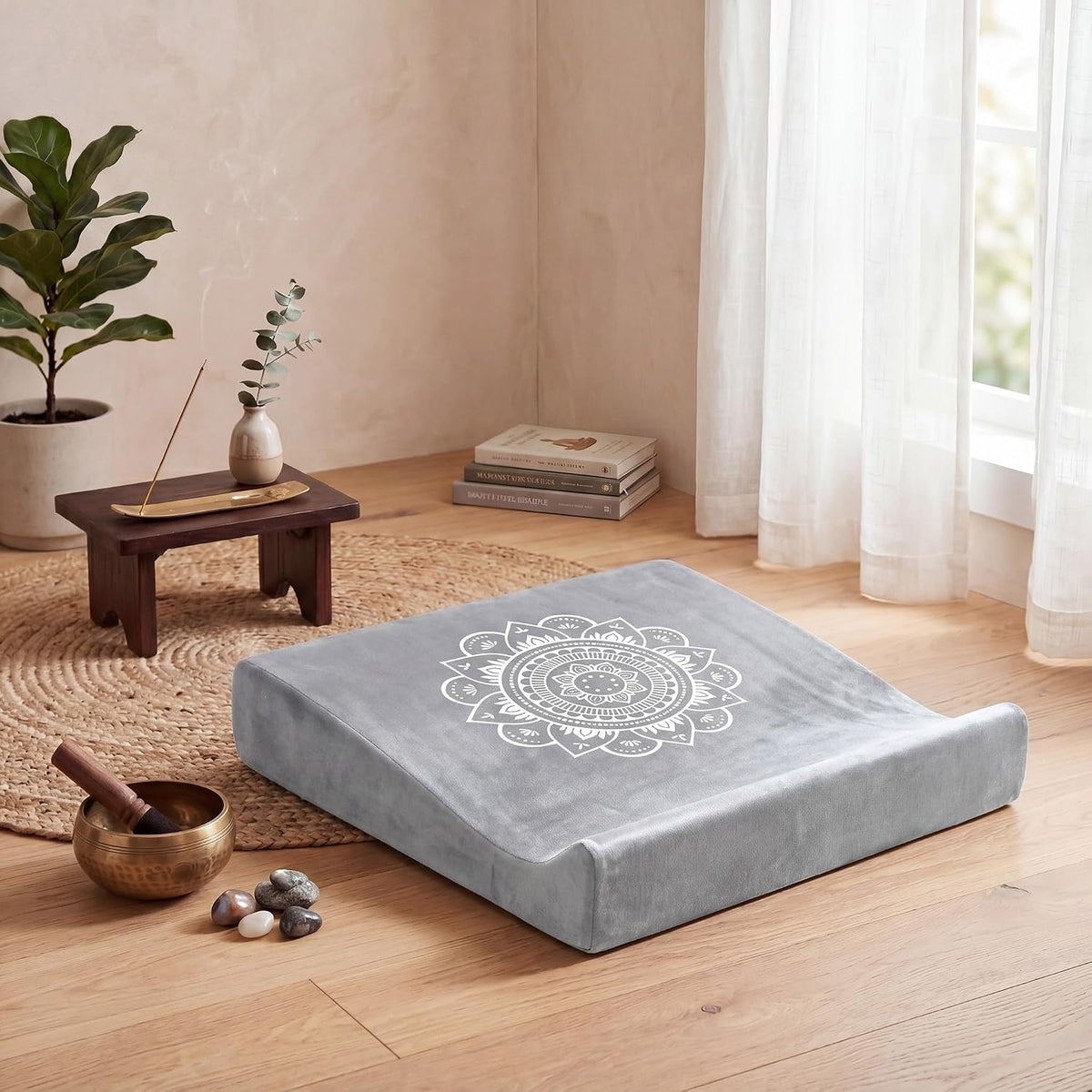 Meditation Cushion Set with High-Density Foam : 26.4" Large Floor Pillow for Yoga, Meditation, Sitting，Zafu & Zabuton Removable Washable Luxe Velvet Cover