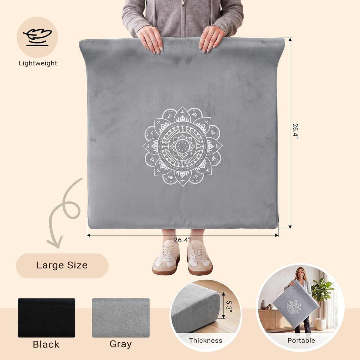 Meditation Cushion Set with High-Density Foam : 26.4" Large Floor Pillow for Yoga, Meditation, Sitting，Zafu & Zabuton Removable Washable Luxe Velvet Cover
