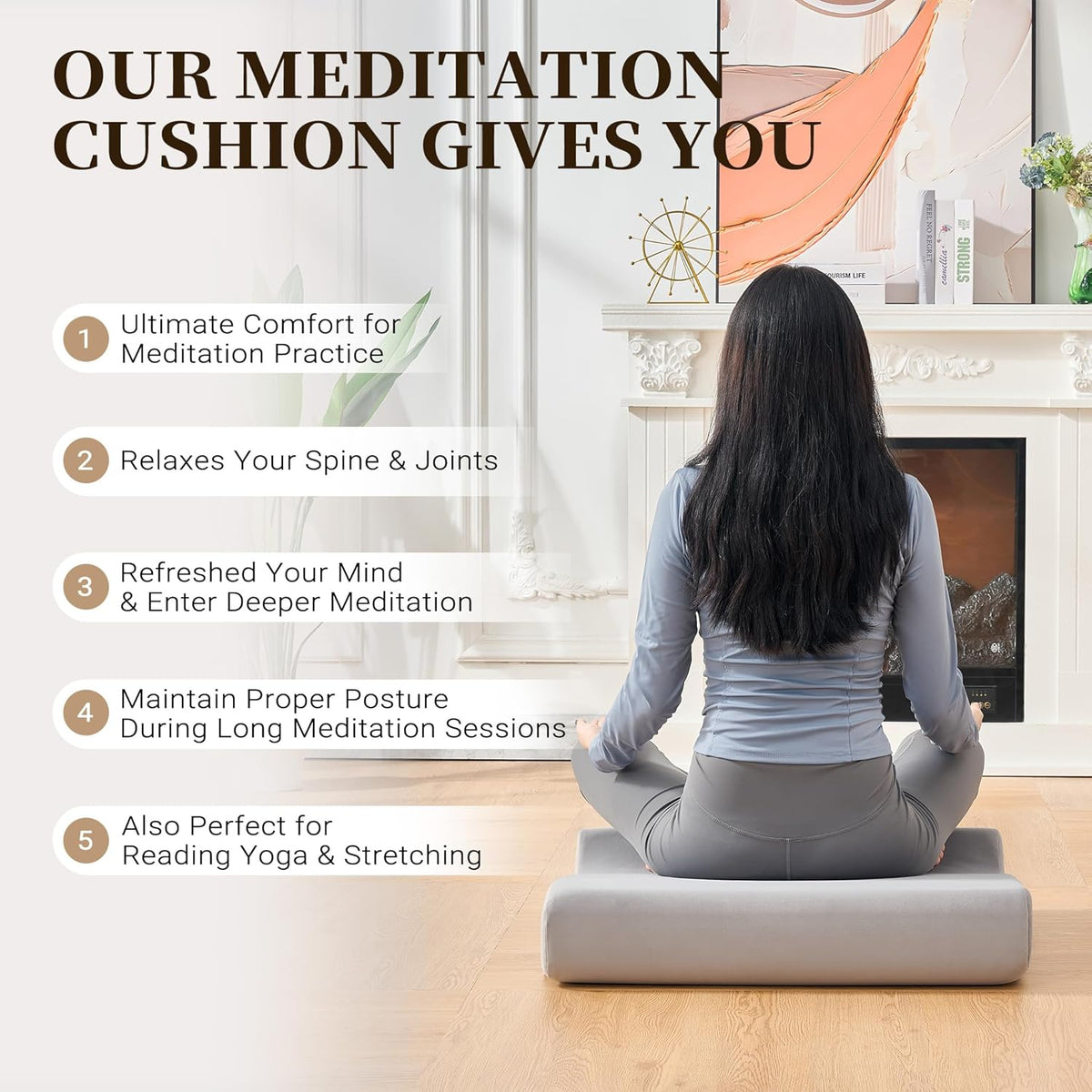 Meditation Cushion Set with High-Density Foam : 26.4" Large Floor Pillow for Yoga, Meditation, Sitting，Zafu & Zabuton Removable Washable Luxe Velvet Cover
