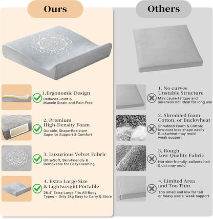 Meditation Cushion Set with High-Density Foam : 26.4" Large Floor Pillow for Yoga, Meditation, Sitting，Zafu & Zabuton Removable Washable Luxe Velvet Cover
